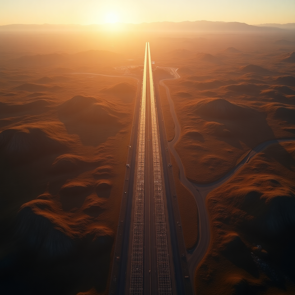 Vista aérea del detector LIGO de Hanford, Washington, con sus dos brazos de 4 kilómetros formando una L perfecta en medio del desierto